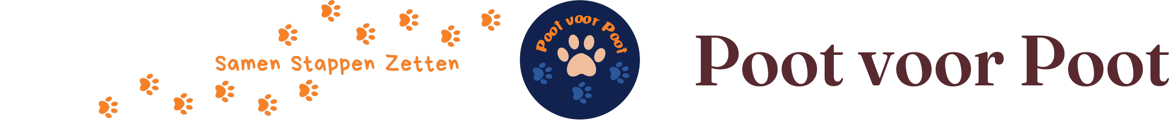 Logo Poot voor Poot — banner met Samen Stappen Zetten en badge